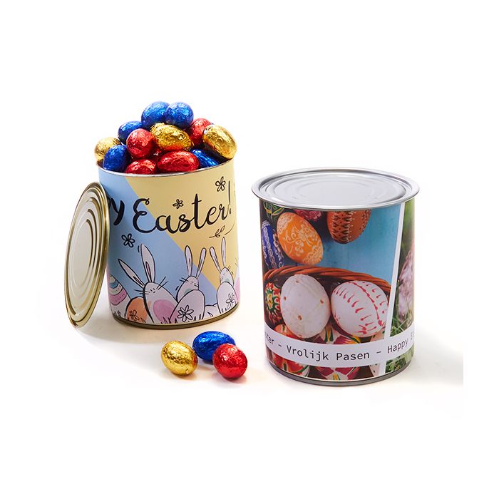 Conservenblik met paaseitjes