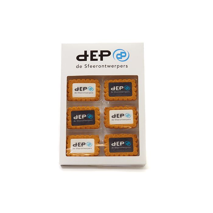 6 gingerbread koekjes met logo in vensterdoos