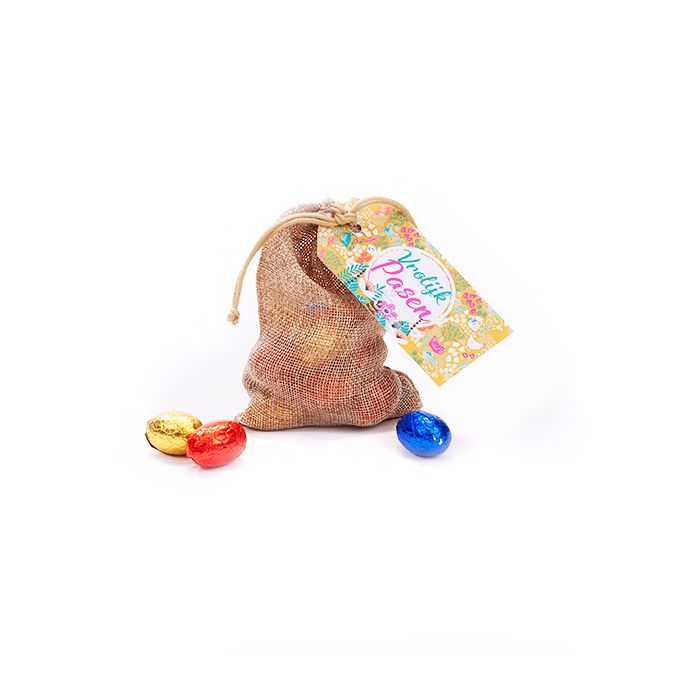 Jute zakje met paaseitjes - medium
