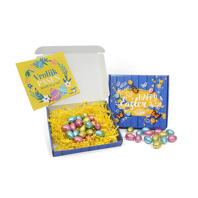 Paaseieren in blauw verzenddoosje